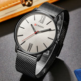 CURREN Luxury Brand Quartz Watch Men's Black Casual Business Stainless Steel Mesh band Quartz-Watch Fashion Thin Clock male - one46.com.au