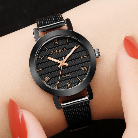 Simple Ladies Gold Watch Women Famous Brand Minimalist Steel Mesh Simple Geneva Watch Women Role Quartz Watch @F - one46.com.au