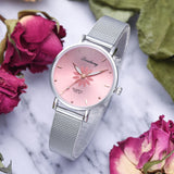 Watches For Women Luxury Silver Popular Pink Dial Flowers Metal Ladies Bracelet Quartz Clock Ladies Wrist Watch New Clock - one46.com.au