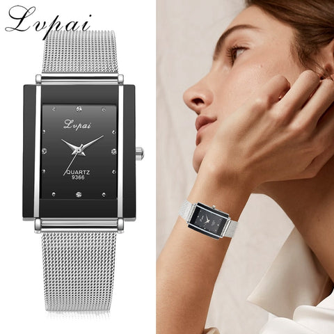 Women Bracelet Watch Silver Square Luxury Crystal Alloy WristWatches Lvpai Brand Women Fashion Men Watch Quartz Dropshiping - one46.com.au